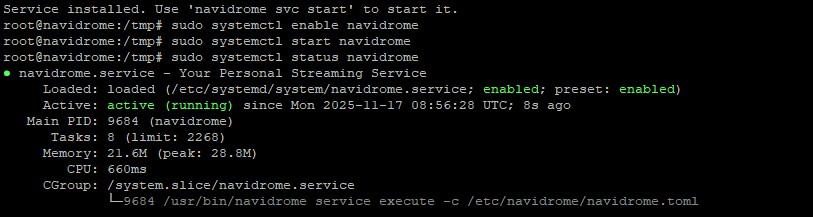 Установка Navidrome на Ubuntu 24.04 status active (running)
